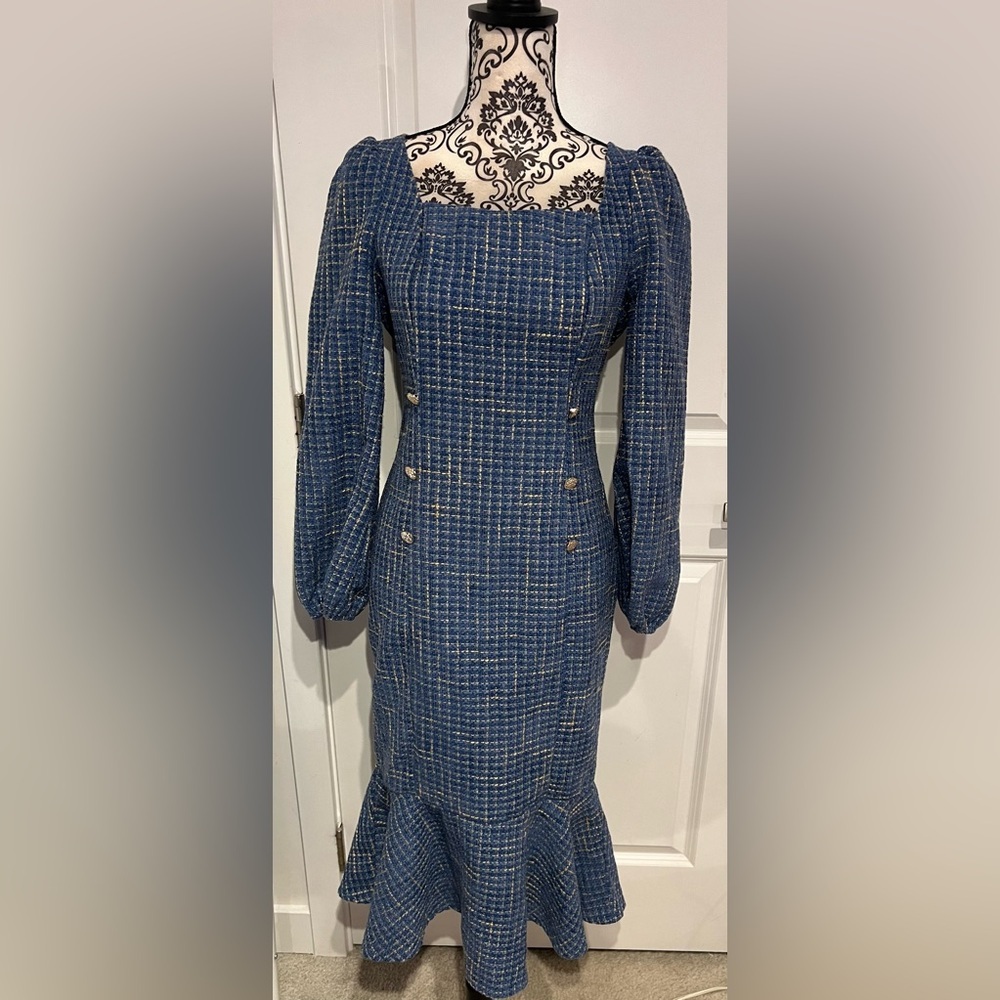 SHEIN Blue Tweed Mermaid Dress